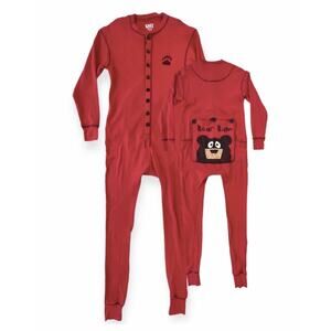 Lazy One Bear Bum Red Flapjack Long Johns One Piece Pajamas Size M Adult NWT